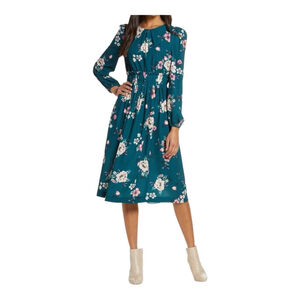 Eliza J Teal Hunter Green Floral Midi Dress 10P